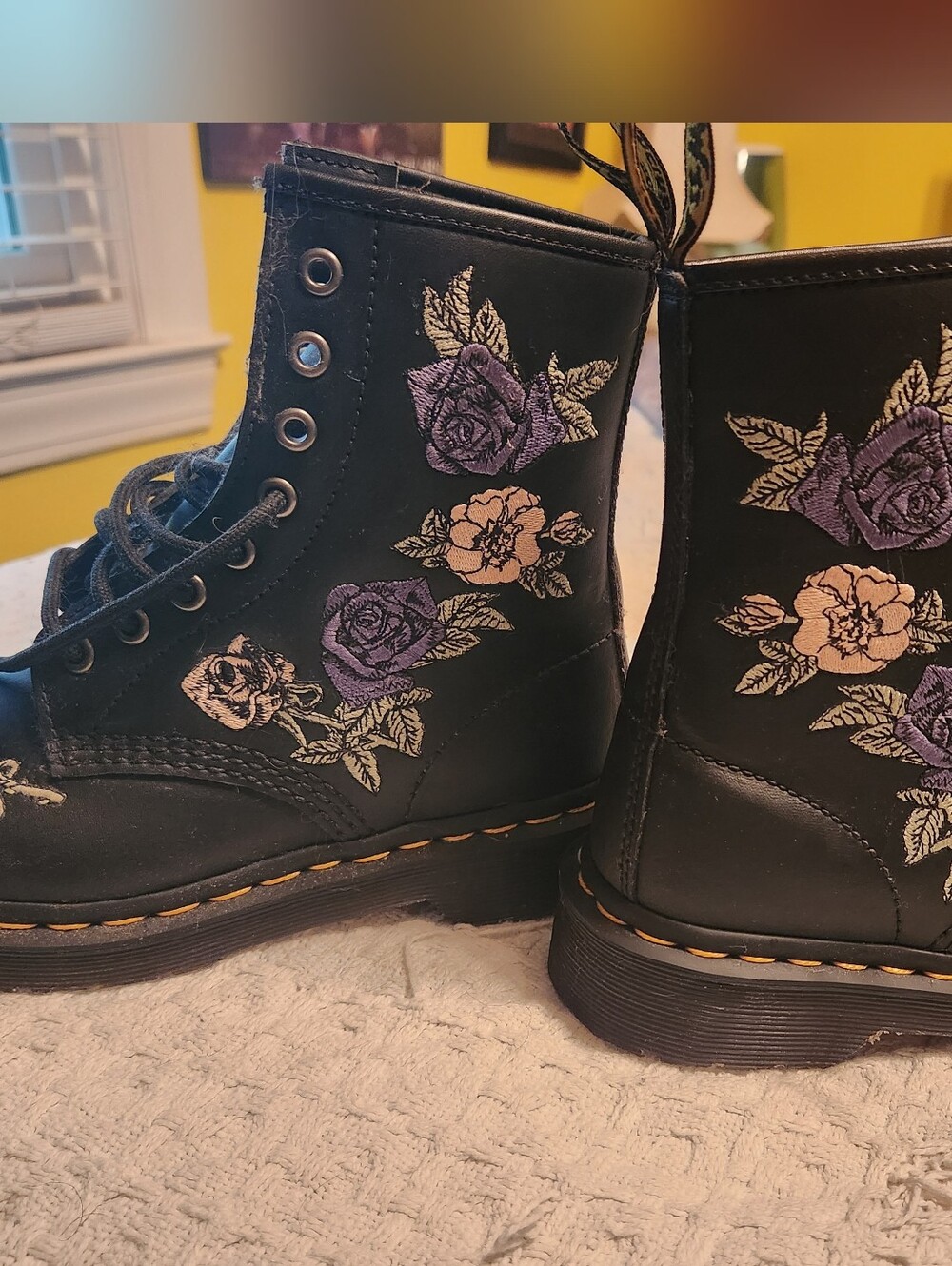 Doc Martens Embroidered Floral Lace-Up Combat Boots